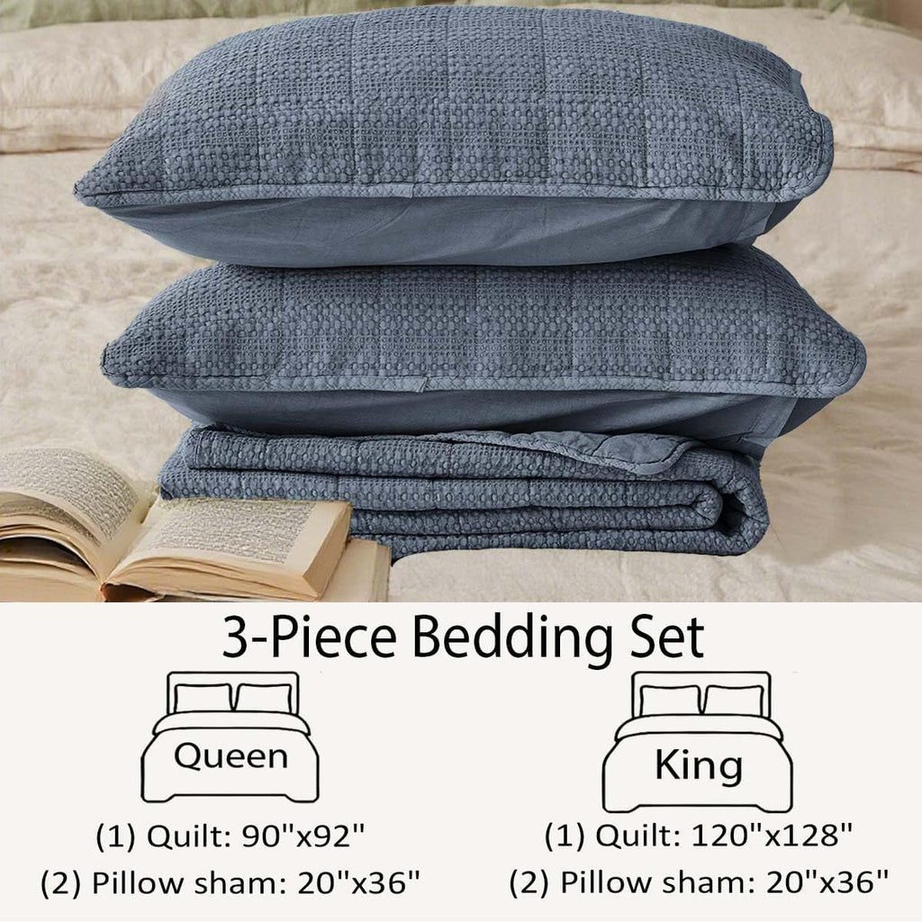 90x92 Queen Size Quilt Set with Pillow Shams Quilted Bedding Cover Ultra Soft Bedspread 3 Pieces Lightweight Soft Blanket for Home Decor,Gray Blue