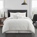 Grand Avenue Tufted Embroidery Comforter Set Queen Size, 7 Piece White Fashion Bedding Set, Ultra-Soft, Pillows & Shams, All Season, Home Decor