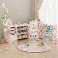 Kids Toy Storage Organizer with 10 Removable Bins, Foldable Toy Organizers and Storage with 3-Tier Bookshelf for Kids Toy Storage Organizer with Drawing Board, Extra 3 Brushes (4 In 1 Light Pink)