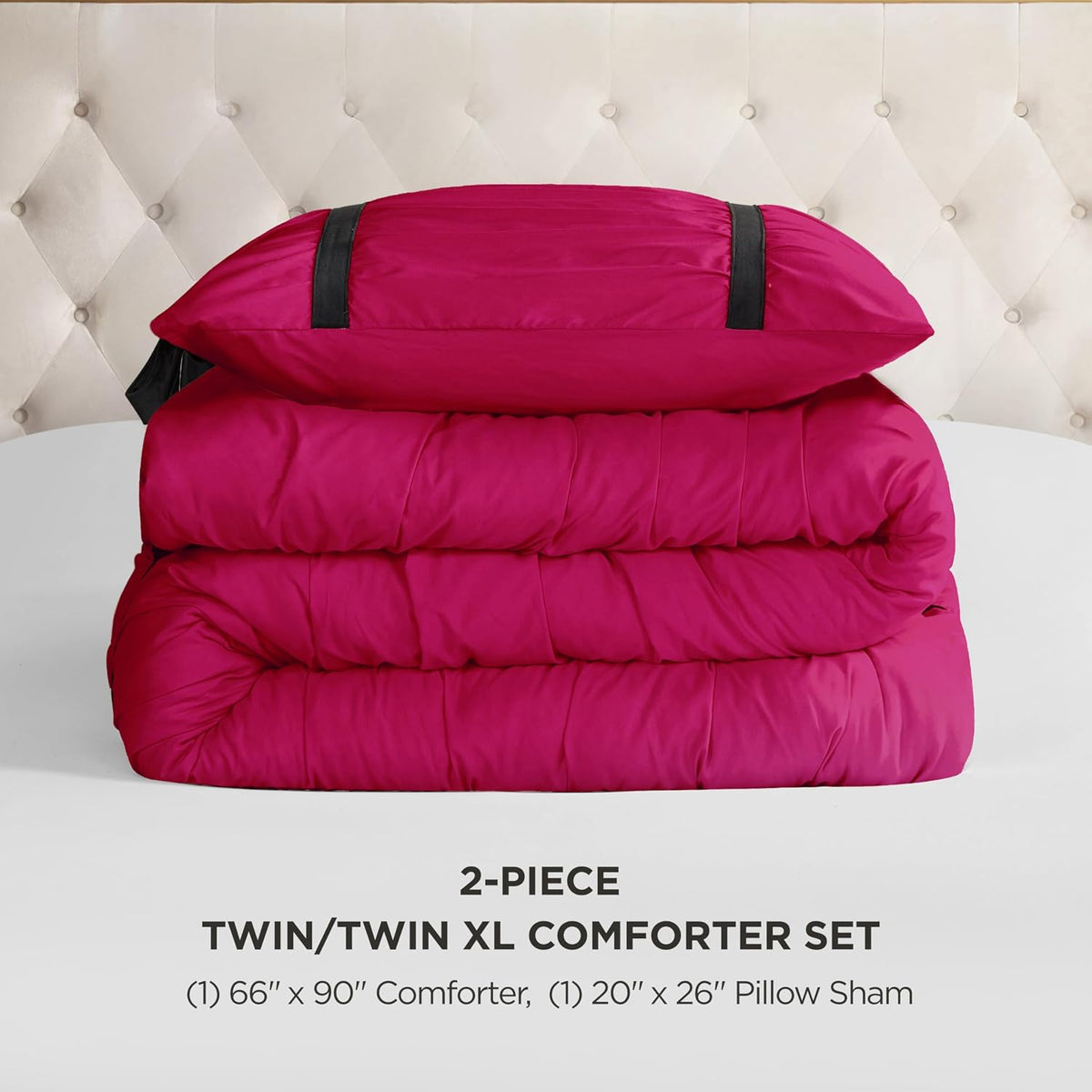 Juicy Couture Hot Pink Amelie Velvet Bows Ruched Twin/Twin XL Comforter Set - 2 Piece Stylish Bedding Ensemble