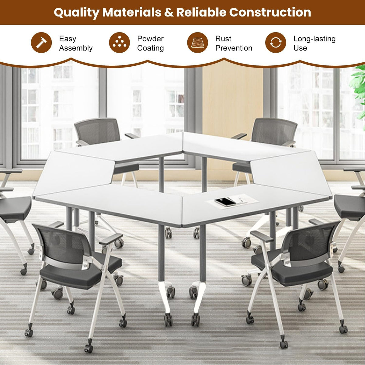 Modern Folding Office Conference Table,47.2in Flip-Top Stackable Training Room Tables,Space-Saving,6 Pack Mobile Conference Room Tables with Wheels,Modular Meeting Table for Classroom & Seminar Rooms