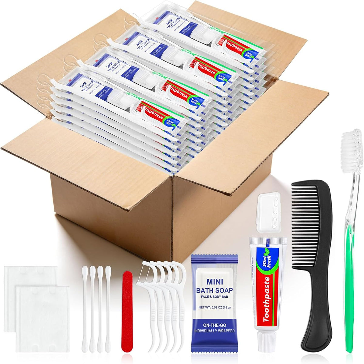 100 Sets Personal Hygiene Kit Bulk,9-in-1 Green Disposable Toothbrushes with Toothpaste Floss Comb Soap Cover and Hotel Vanity Set Basic Travel Toiletry Supplies for Homeless,Travel,Guests