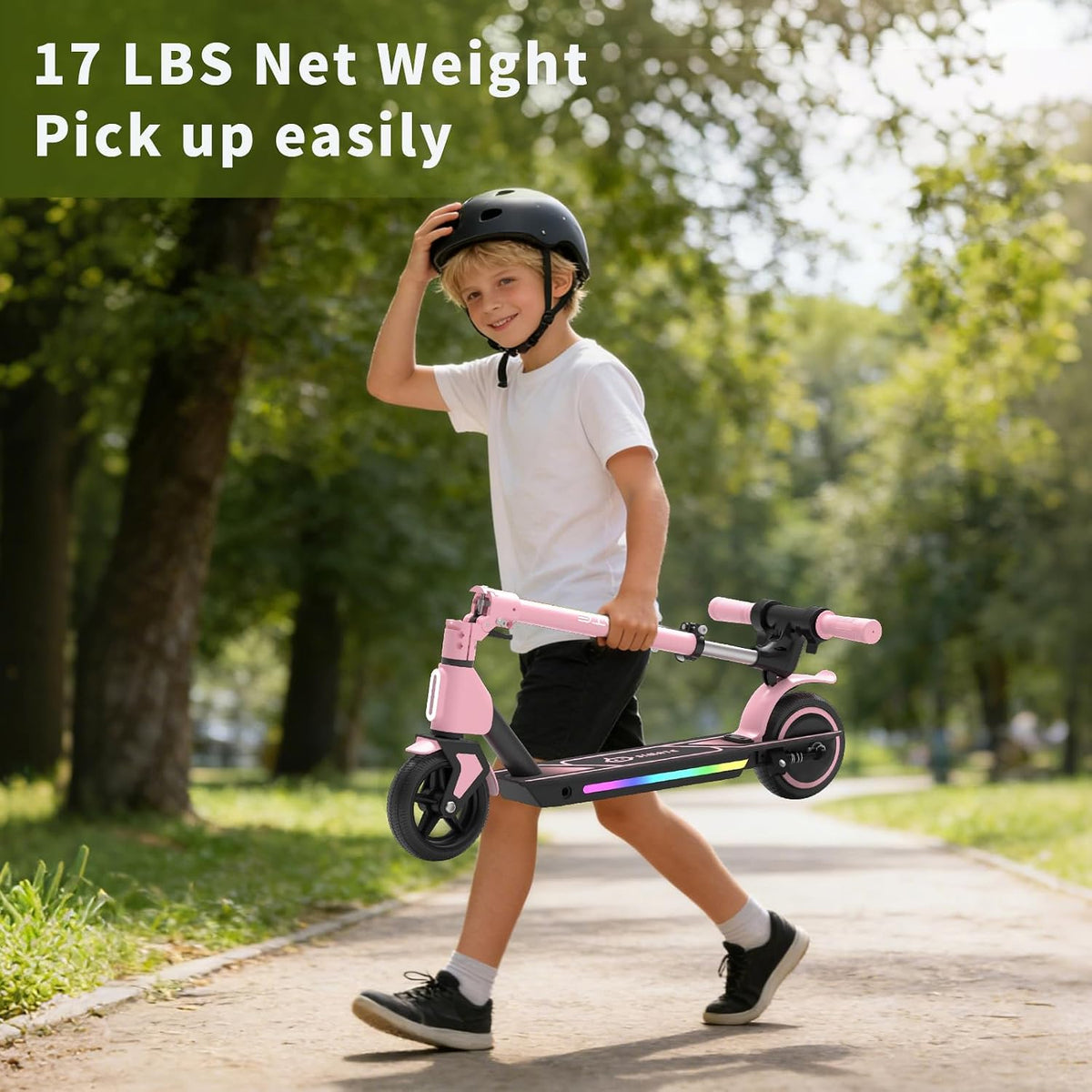 SIMATE Electric Scooter for Kids Ages 6-14, 3 Adjustable Heights 34'/37'/39', LED Display & Colorful Lights, Foldable Kids Electric Scooter, 8.7 MPH Safe Speed, Gifts for Boys Girls