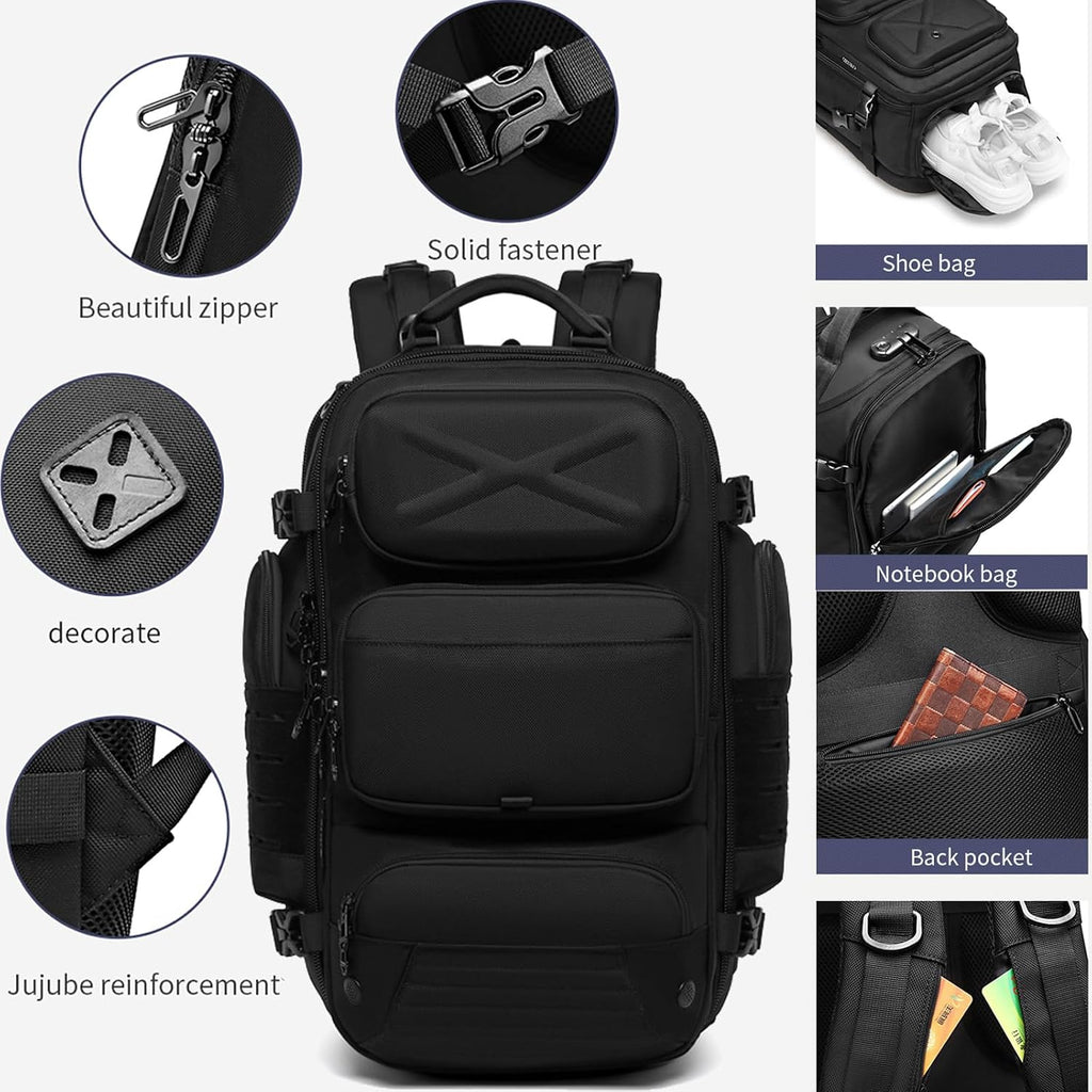 Travel Backpack for Men, Travel Backpack Carry on Flight Approved, Expandable Extra Large Travel Laptop Backpack (Black, L:35)