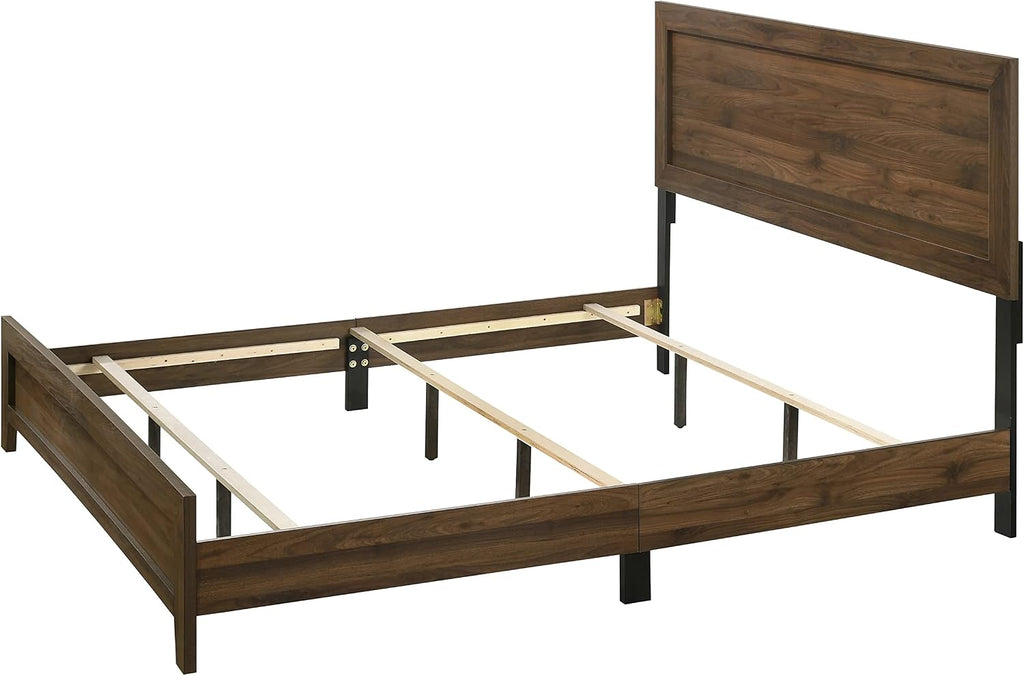 3pc Contemporary Wooden Bedroom Set King Size Panel Bed and 2 Storage Nightstands Brown Cherry Finish