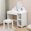 Garvee Kids Vanity with Lighted Mirror & Stool, Little Girls Vanity and Wooden Makeup Playset with Adjustable LED Light, Storage Drawer & Shelves for Girls 3-9, White