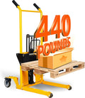 Foldable Hydraulic Material Lift Dolly, Pallet Stacker, 440lbs Capacity, Removable Steel Platform & Fork Arms, with Steer Caster, Winch Stacker (440 lb. Universal Wheel)