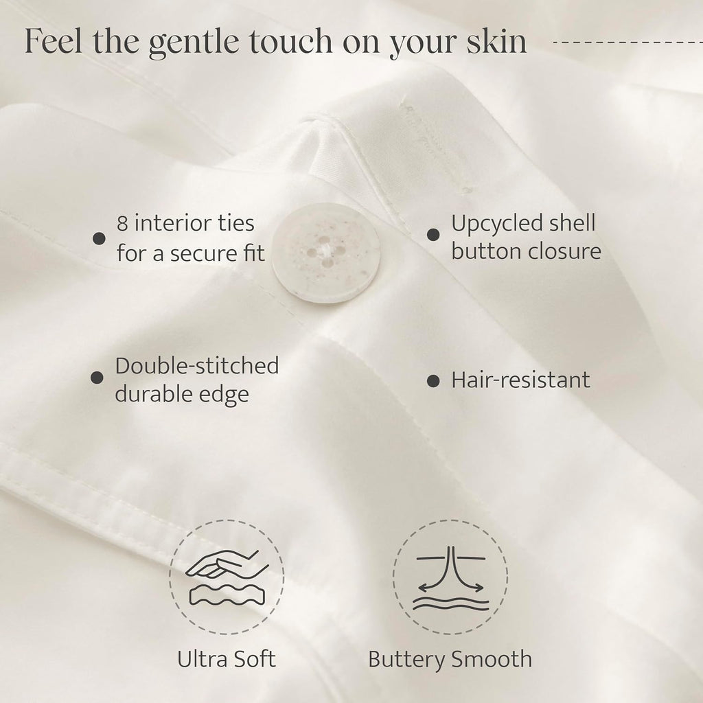 Double Stitch Cotton Tencel Duvet Cover - Queen Size Comforter Cover, Luxury & Soft Eucalyptus Lyocell Bedding Set for Hot Sleepers, Cooling, Smooth & Breathable, Button Closure, Cream, 90'x90'
