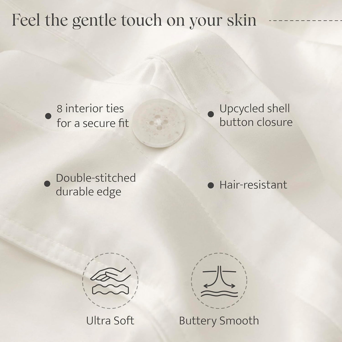Double Stitch Cotton Tencel Duvet Cover - Queen Size Comforter Cover, Luxury & Soft Eucalyptus Lyocell Bedding Set for Hot Sleepers, Cooling, Smooth & Breathable, Button Closure, Cream, 90'x90'