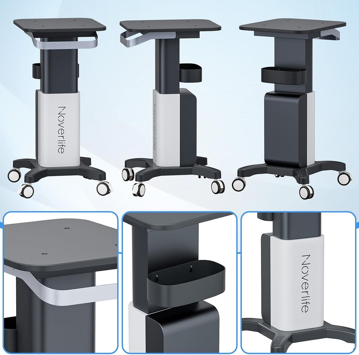 Esthetician Rolling Cart, 260lbs Loads, Heavy Duty Carbon Steel Beauty Salon Trolley with Wider Handle & Larger Top, Mobile Ultrasonic Tray Stand Spa Equipment Cart for Facial & RF Machine Device