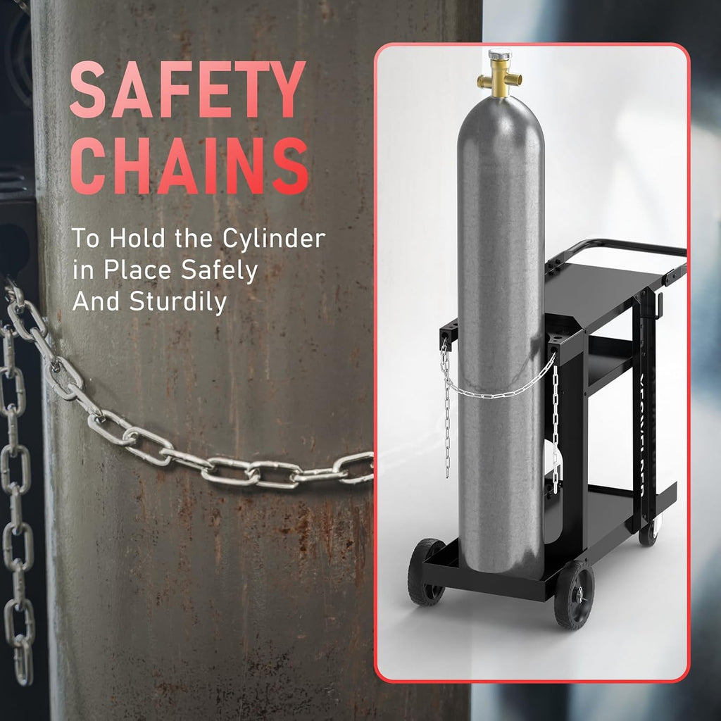 YESWELDER Welding Cart for TIG MIG Welder and Plasma Cutter,Three-Layer Welder Cart,Tank Storage Safety Chains, Heavy Duty Large Storage 360° Rolling Welding Trolley