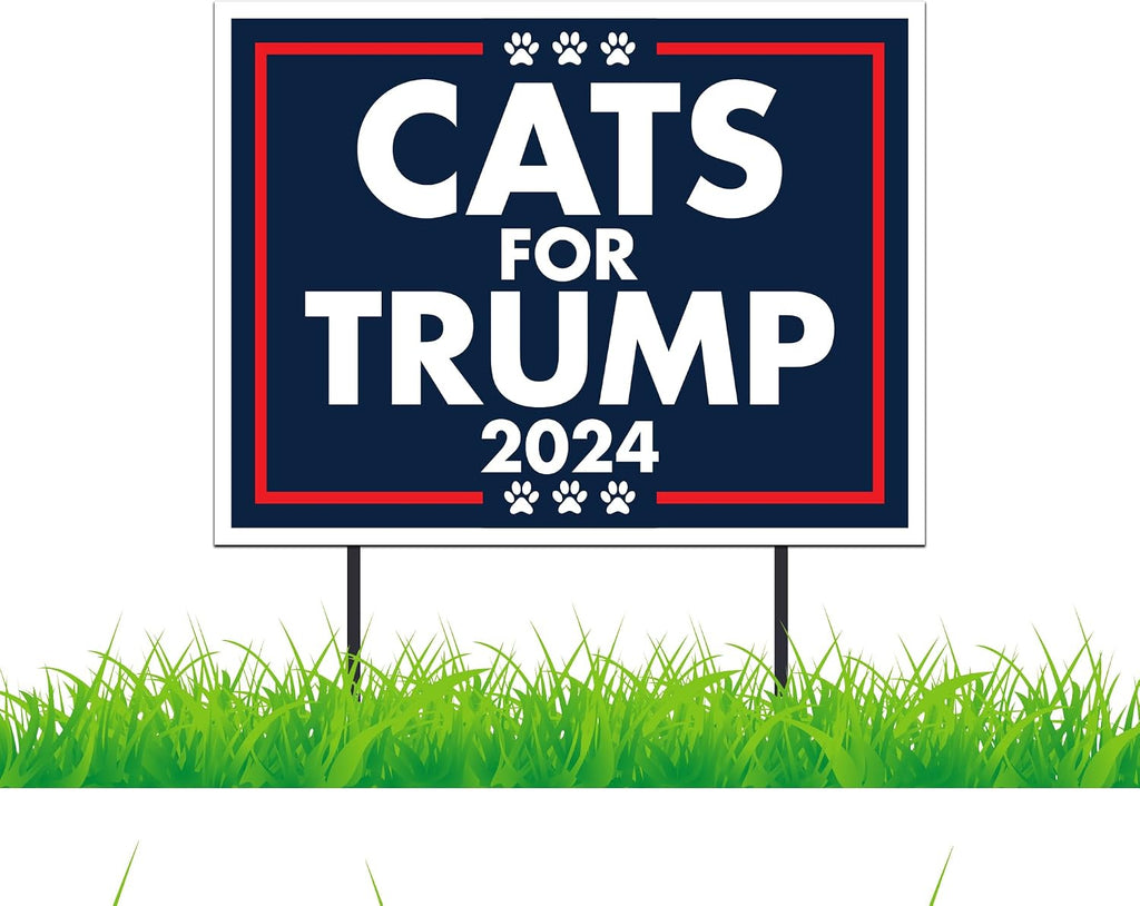 Cats for Trump 2024 Yard Sign, 18x24 in, Two Sided, Corrugated Plastic, American Made, Waterproof, 2 Stakes (10)