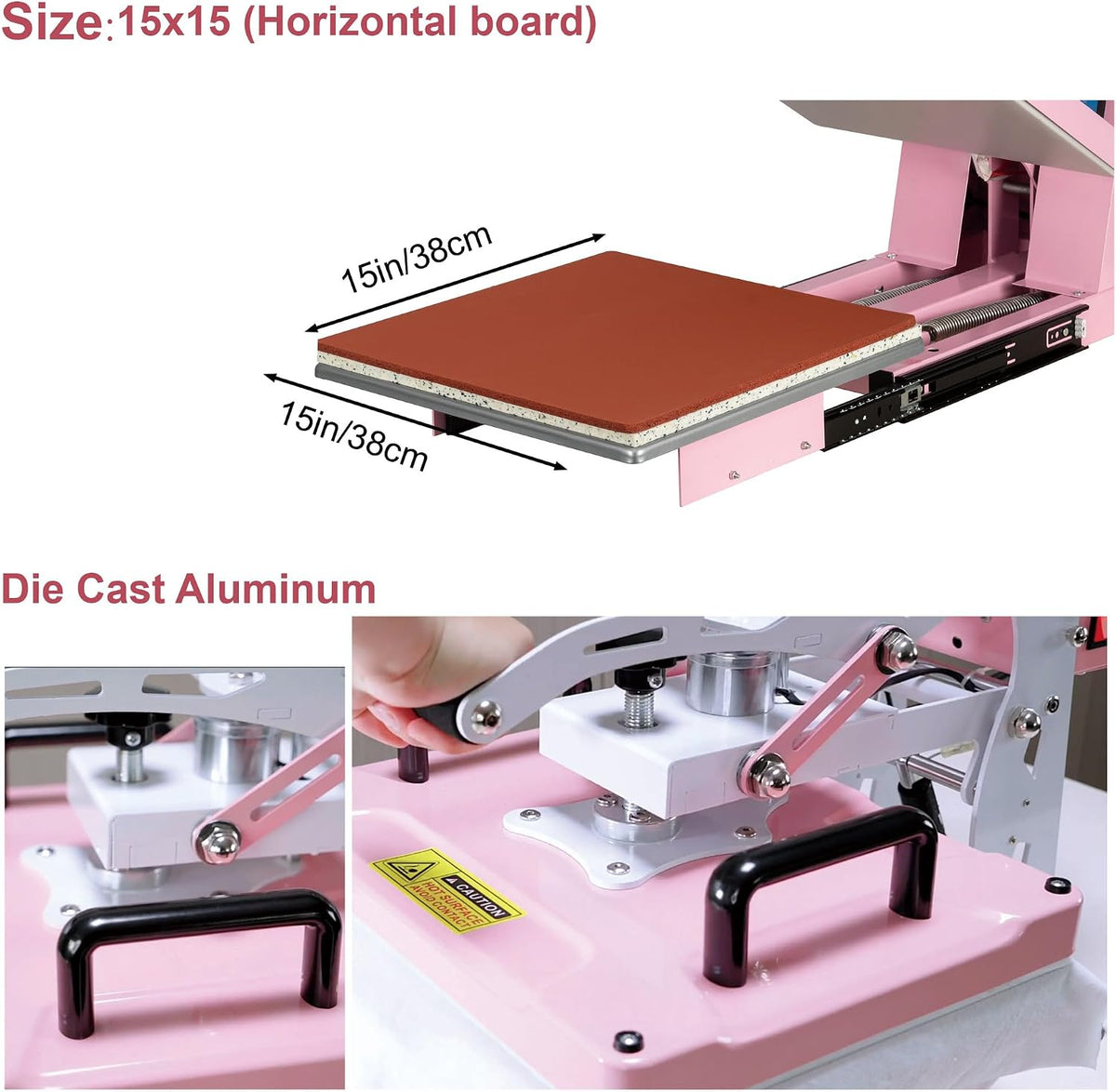 15' x 15' Semi-auto Heat Press Machine for T-Shirts, Auto Open & Slide-Out Base, Clamshell Style, Digital Sublimation Printer for Vinyl, DIY & Small Business (Pink, L15 * W15)