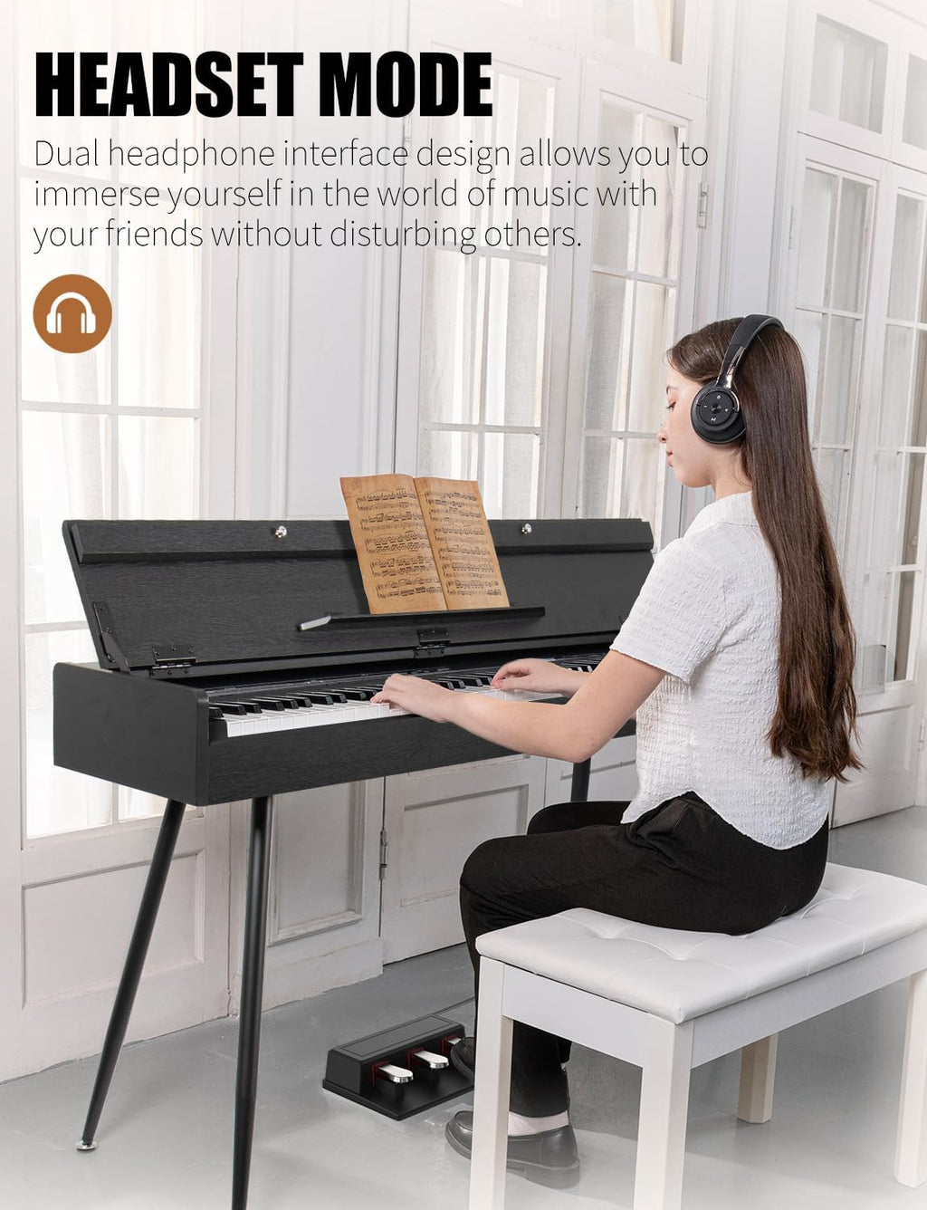UISCOM 88 Key Weighted Home Digital Piano- Wooden Desk Electric Piano Transforms Between Desk and Vanity - Progressive Hammer-Action Keyboard, Perfect for Beginners with MIDI-Black