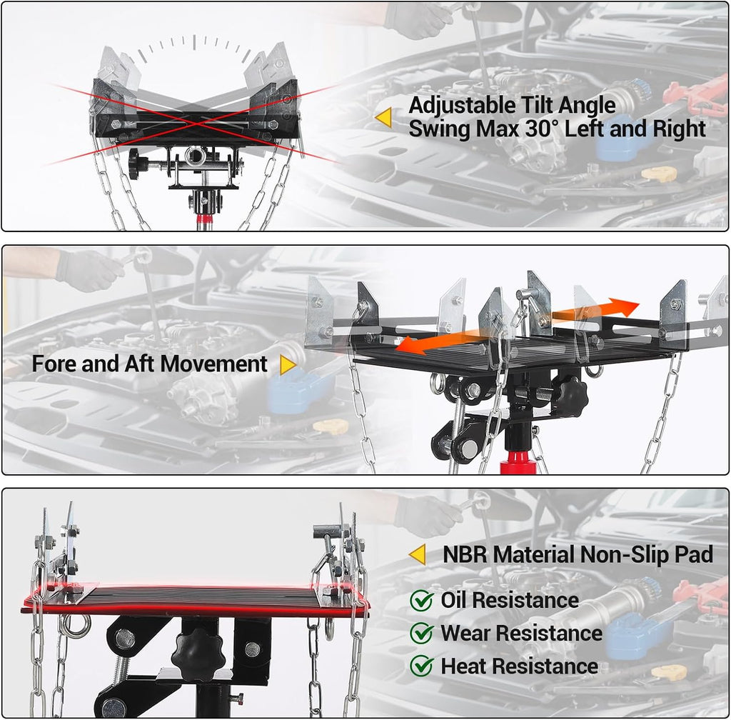 1322Lb Heavy Duty Transmission Jack, 33.5'-69' High Lift Hydraulic Telescoping Transmission Jack, 2-Stage Telescopic Transmission Stand with Foot Pedal & 360° Swivel Wheel, Red