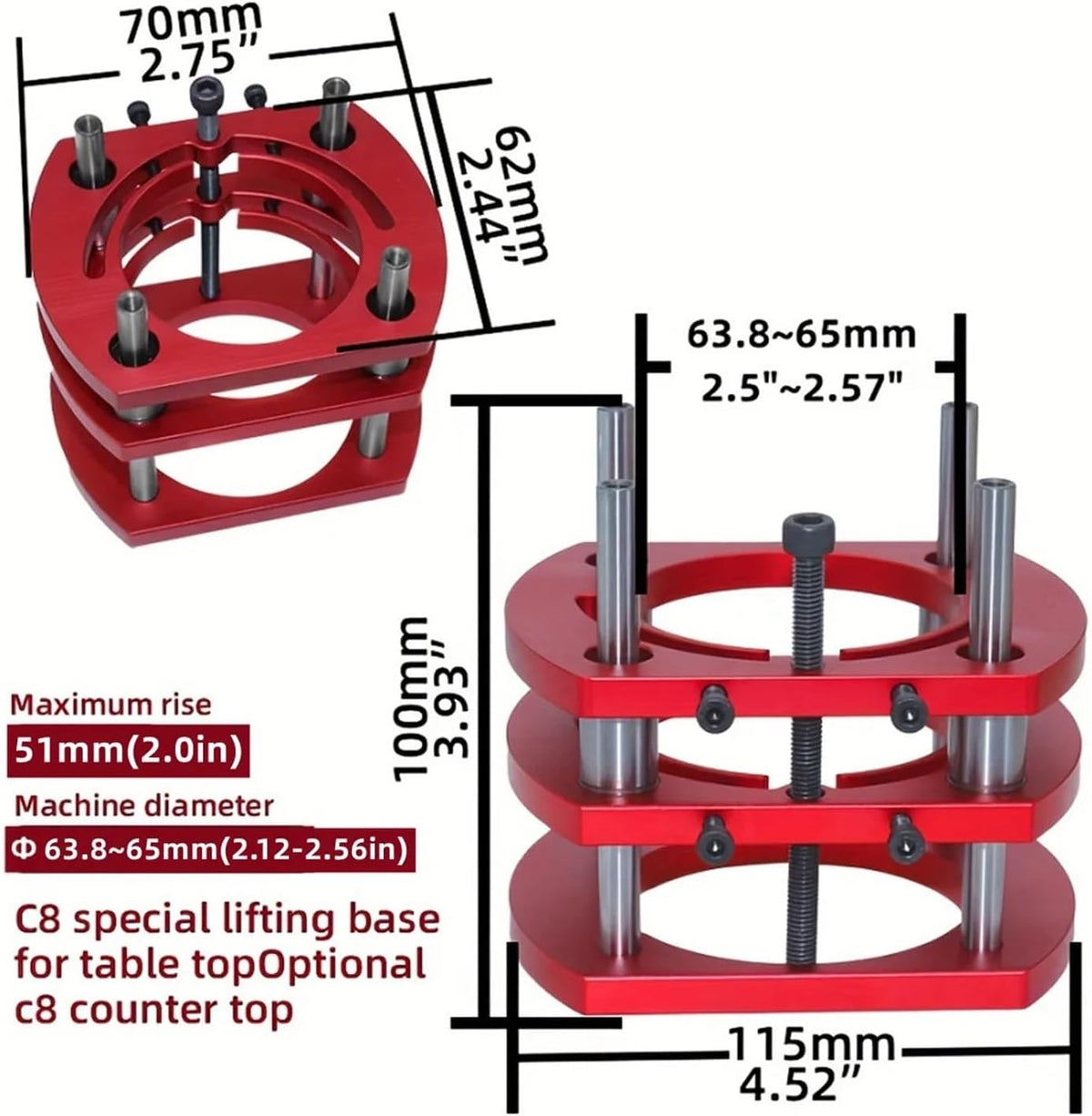 Router Lift with Fixed Base - Aluminum Router Insert Plate - Woodworking Universal Router Lift Base for 65mm Dia Router Motor(B)