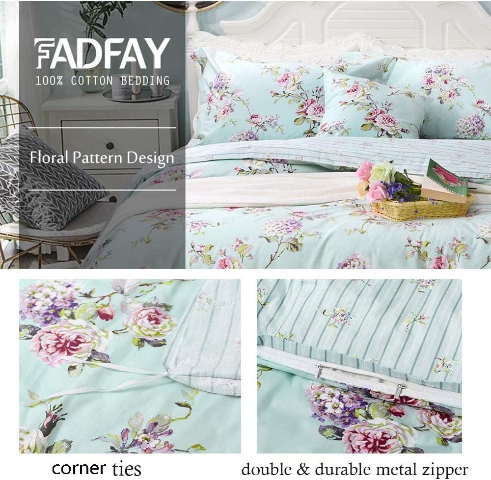 FADFAY Bed in a Bag Set 7-Pieces Shabby Floral Bedding Set King Size Premium 100% Cotton Hydrangea French Country Deep Pocket Sheets Zipper Duvet Cover Pillowcase Set