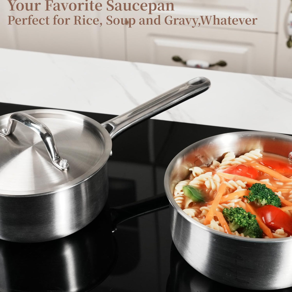 Saucepan Set with Lids,3-Ply Stainless Steel Cookware 1.5QT,3QT and 5QT,Professional Grade Cookware,Induction Compatible