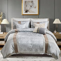 PANGUSHAN 7 Pieces Comforter Set King Size, Luxury Silky Elegant Jacquard Fluffy Reversible Bedding Set with Bed Skirt, Shams and Pillows, Bed in a Bag King, Down Alternative, Silver Gray