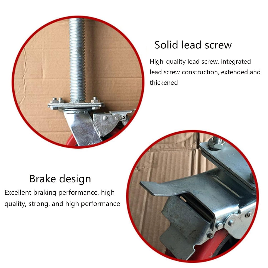 6-inch 8-inch Scaffolding Universal Wheel with Brake, Adjustable Screw Base, Mobile Bracket Wheel 4-Pack(6 inches)