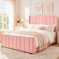 HOMBCK Pink Full Size Bed Frame Upholstered Bed with Velvet Tufted Headboard & Footboard, Mattress Foundation/Wooden Slats/Noise Free/No Box Spring Needed/Easy Assembly