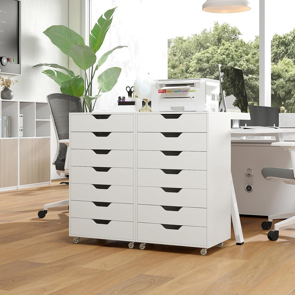 Giantex Drawers Cabinet Mobile Lateral Filing Organizer with 7 Drawers and Wheels Mobile Side Cabinet Chest for Home Office Storage Use 7-Drawer Dresser (19' x 16' x 34.5', White)