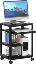 AV Presentation Cart with Keyboard Tray Mobile AV Cart Stand Metal Media Cart with Wheels for Projector Height Adjustable Computer Workstation Presentation Cart for School Classroom Office