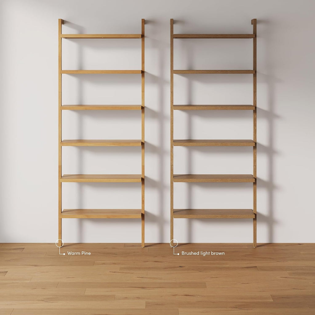 Nathan James Beacon Scandinavian 6-Shelf Wooden Wall Mounted Bookcase, Rustic Solid Wood Bookshelf, Light Brown