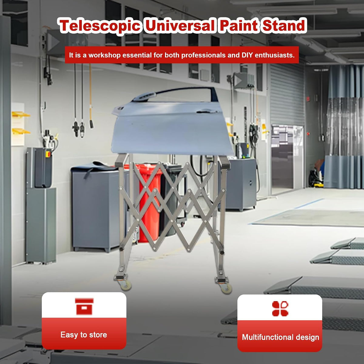 Automotive Panel Paint Rack, Mobile Telescopic Universal Paint Stand, Adjustable Mechanical Panel Paint Stand, Carbon Steel Panel Paint Stand,Silver