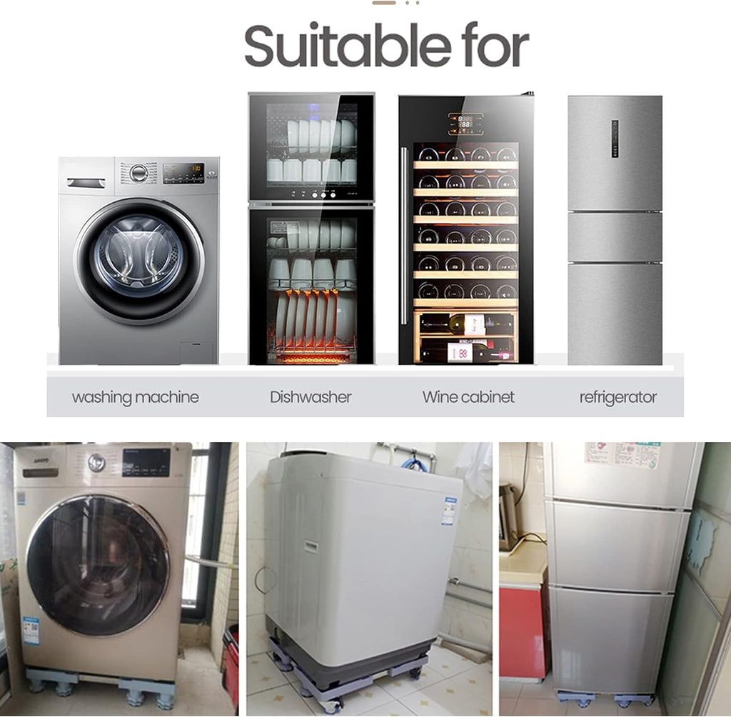 Washing Machine Mini Fridge Stand Universal Adjustable Movable Furniture Dolly Base,for Heavy Appliances Like Washers,Refrige and Dryers,with 4×2 Swivel Wheels + 8 Strong Feet