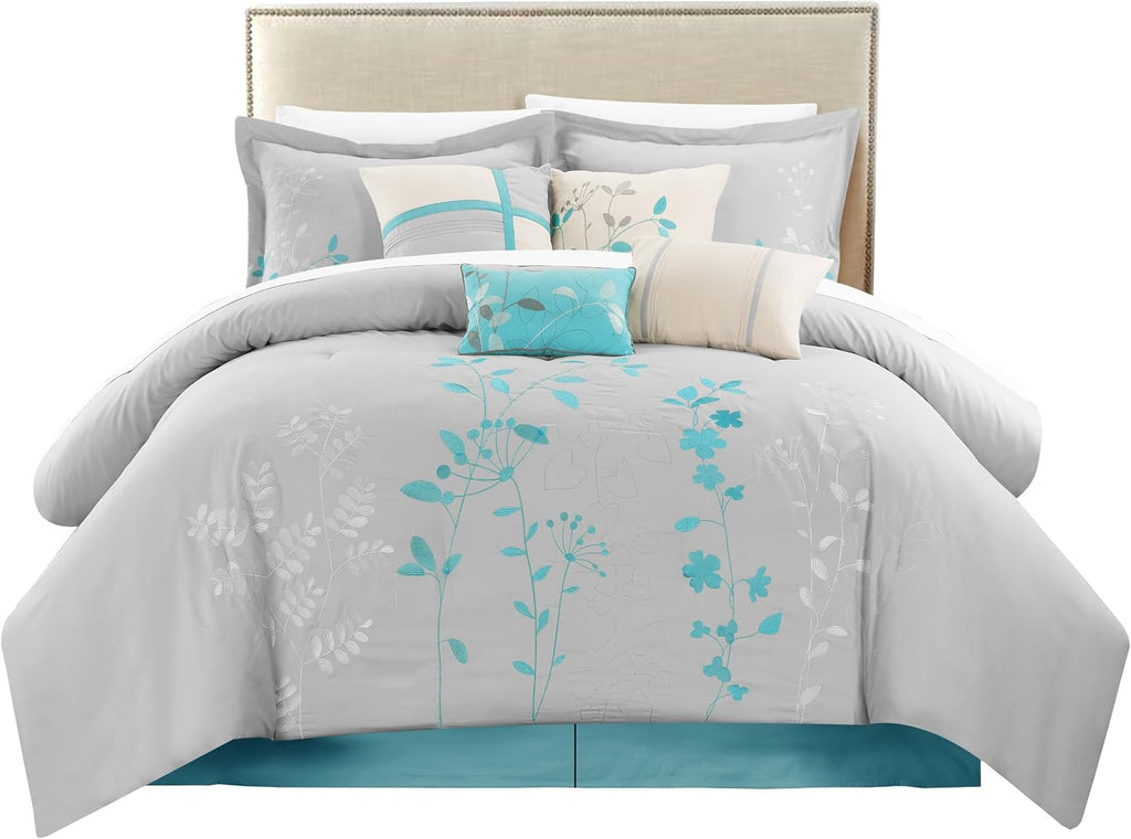 Chic Home 8 Piece Bliss Garden Comforter Set, King, Turquoise