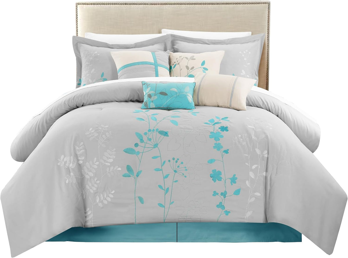Chic Home 8 Piece Bliss Garden Comforter Set, King, Turquoise