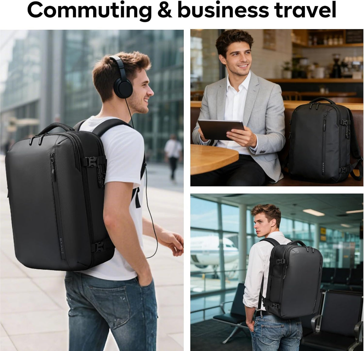 BANGE Vacuum-Seal Travel Backpack with Pump and Vacpack Compression System, Water Resistant Large Carry-On Backpack with Laptop Compartment and TSA Lock - Flight Approved, Black (With Air Pump)