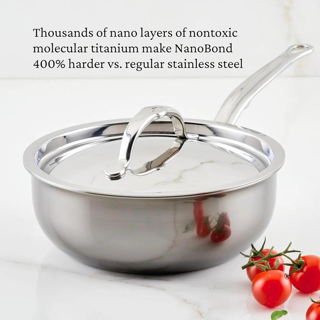 Hestan - NanoBond Collection - Titanium Stainless Steel Saucier Pan with Lid, Induction Cooktop Compatible, 2-Quart