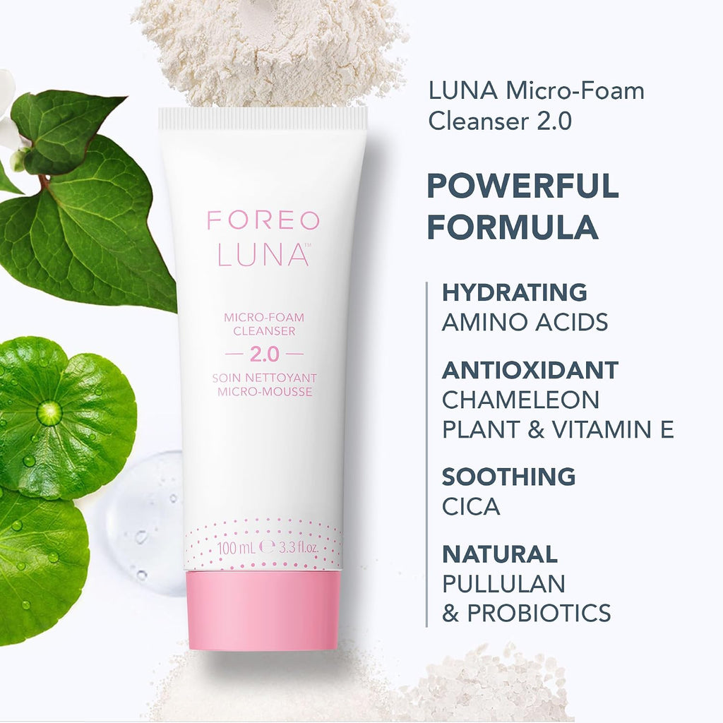 FOREO Luna 4 Bundle - Facial Cleansing Brush + Luna Micro-Foam Face Cleanser 2.0, 3.4 oz + Luna Ultra Nourishing Cleansing Balm, 0.5 oz - Firming Face Massager - Balanced Skin