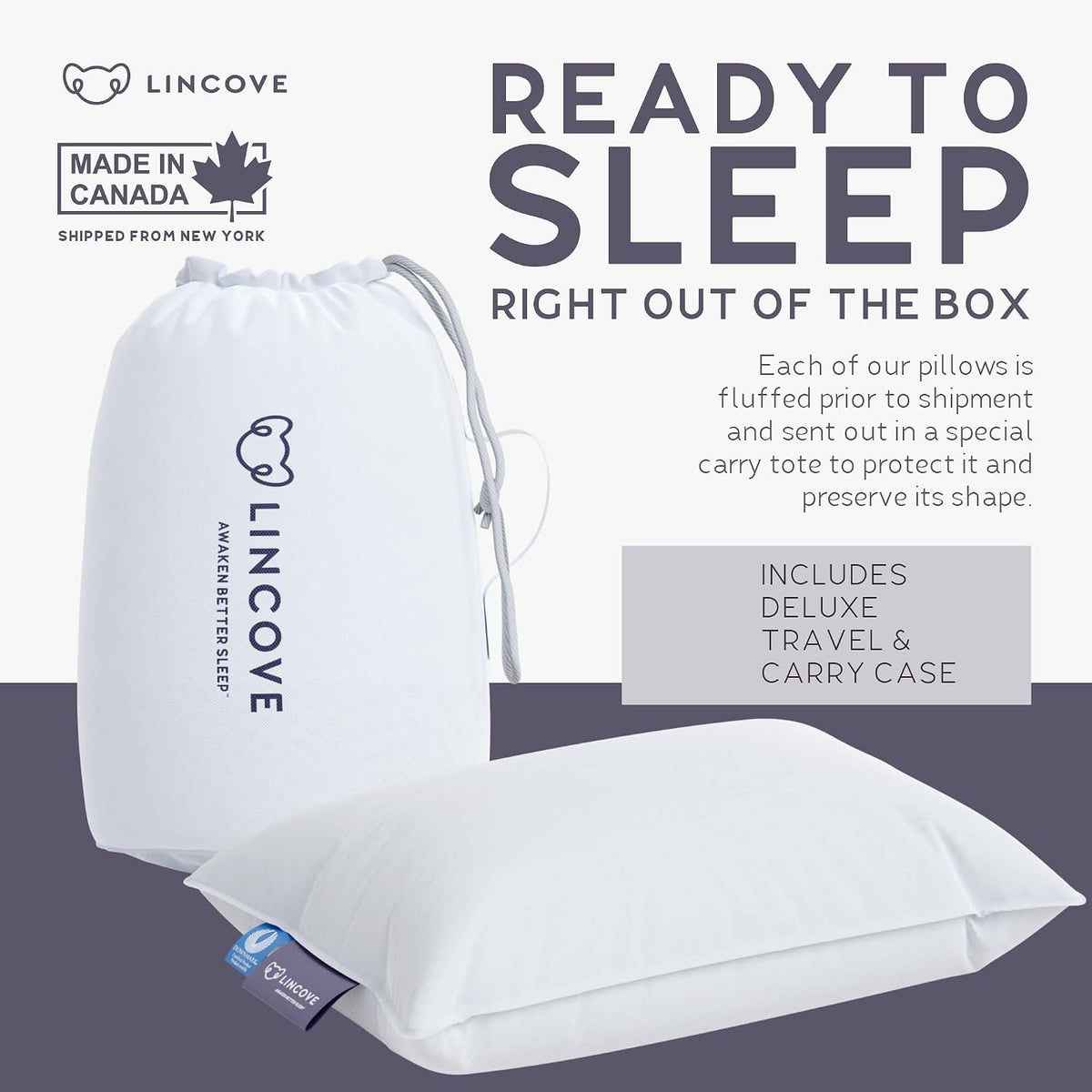 Lincove Canadian Down Feather Travel Pillow Pack of 2 - Luxury Pillows to Support Head, Neck, While Sleeping on Airplanes, Cars, Hotels & Home - Comfortable Vacation Sleeping Essential, 13'x18'