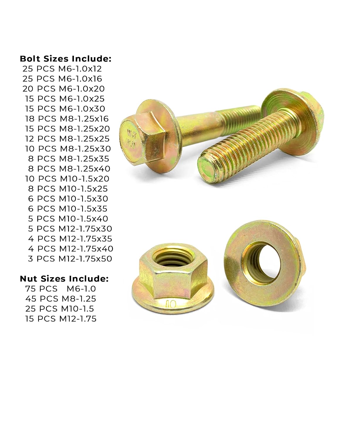 Metric Class 8.8 Hex Cap Flange Frame Bolts & Flange Nuts Assortment Kit - 383 Pieces!