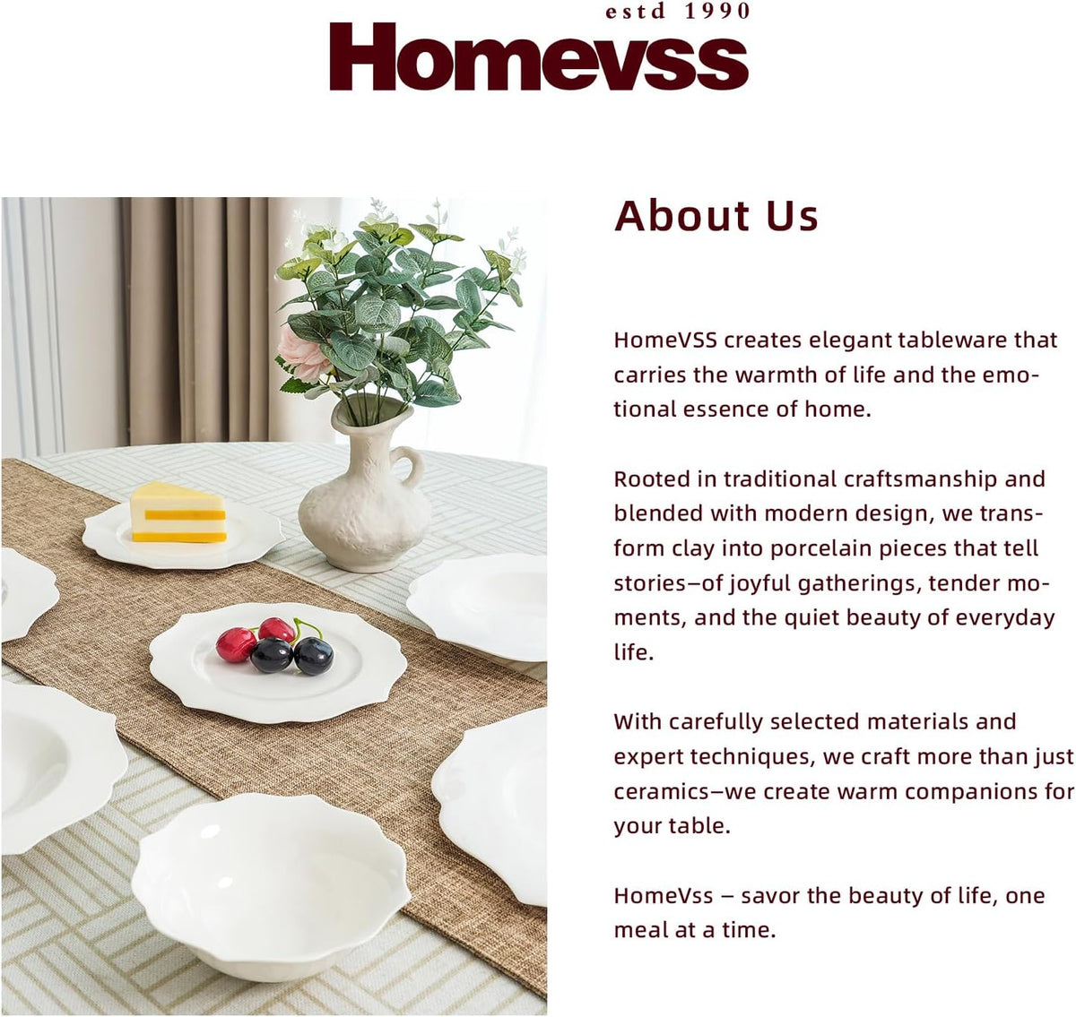 HomeVss, New Bone China Dinnerware Set, Embossed Lotus Design, 40pc Set