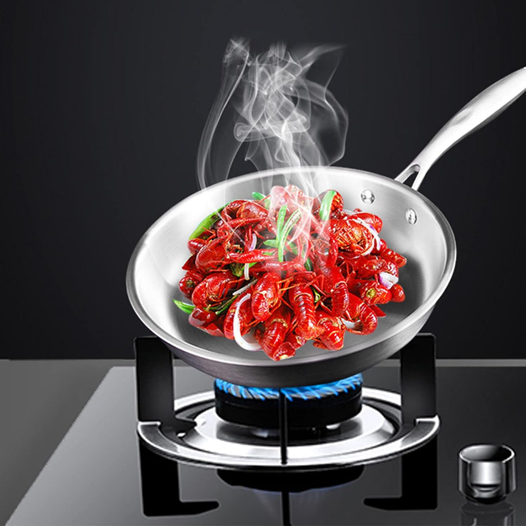 30 x 5cm Stainless Steel Fry Pan 3 Layers Induction Steak Kitchen tensils Composite Bottom Arc Long Handle Stainless Steel pan(