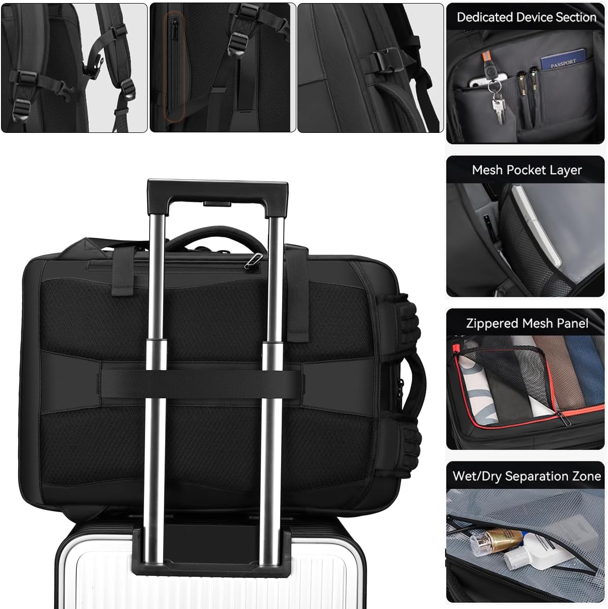 reeyee 18 Inch Large Laptop Backpack with Built-in Electric Vacuum Compression Bag, Expandable 25L-60L Travel Backpack for Men, No Pump Needed, Water Resistant Business Work Bag with USB/Type-C