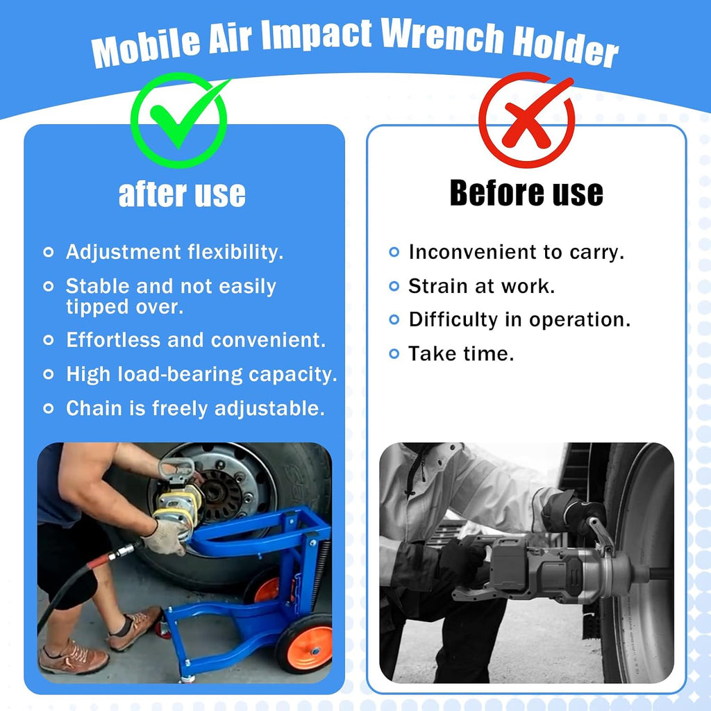 Mobile Air Impact Wrench Holder, 1 Inch Impact Gun Mobile Cart, Semi Truck Tire Stand with 4 Wheels Heavy Duty Trucks Tools Suitable for Truck, Bus