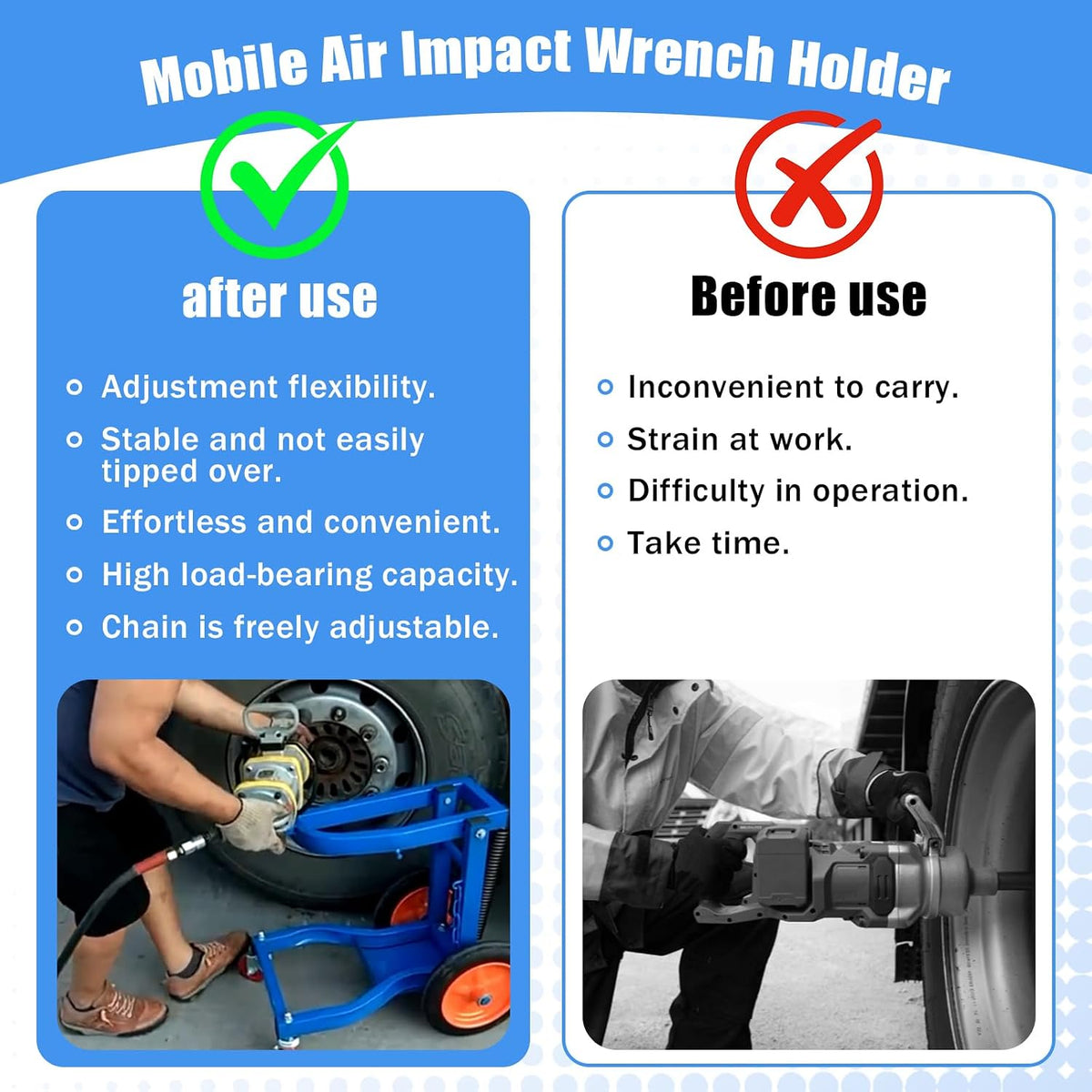 Mobile Air Impact Wrench Holder, 1 Inch Impact Gun Mobile Cart, Semi Truck Tire Stand with 4 Wheels Heavy Duty Trucks Tools Suitable for Truck, Bus