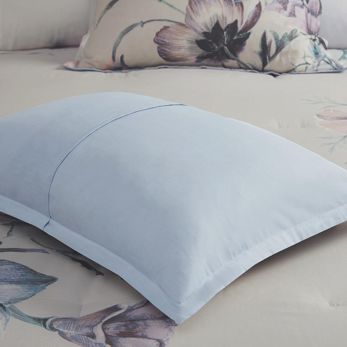 Madison Park Cassandra Cotton Blend Comforter Set - Feminine Design Colorful Floral Print, All Season Down Alternative Bedding Layer and Matching Shams, Queen (90 in x 90 in), Blue 8 Piece
