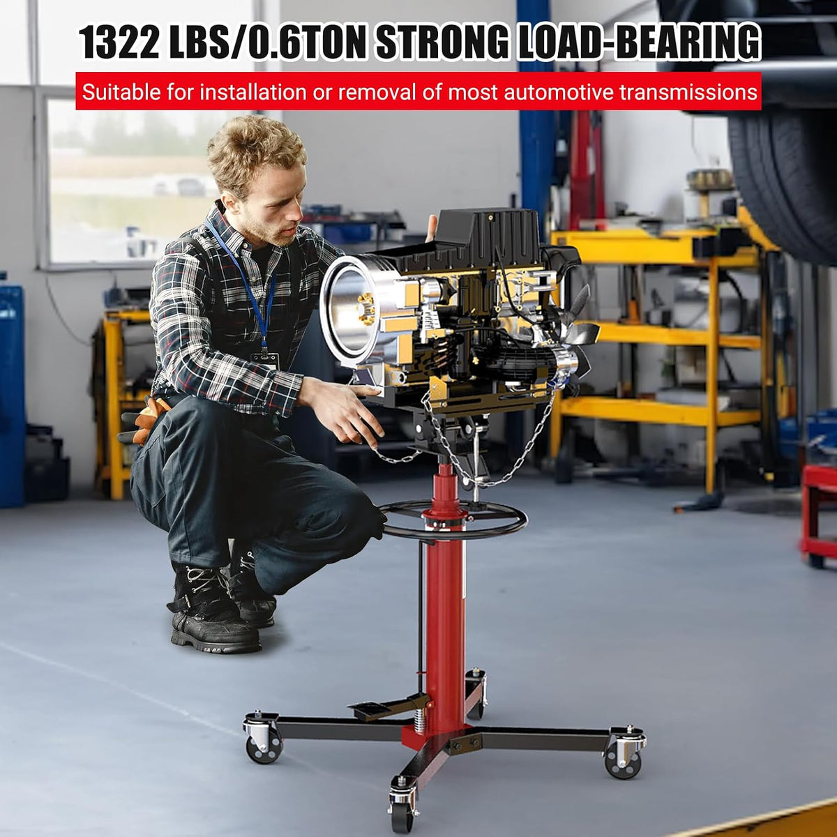 1320lbs Capacity Transmission Jack High Lift, Hydraulic Jack for Car 2-Stage Telescopic, 34.3'-68.5' Adjustable Height, Foot Pedal & 360° Swivel Wheels