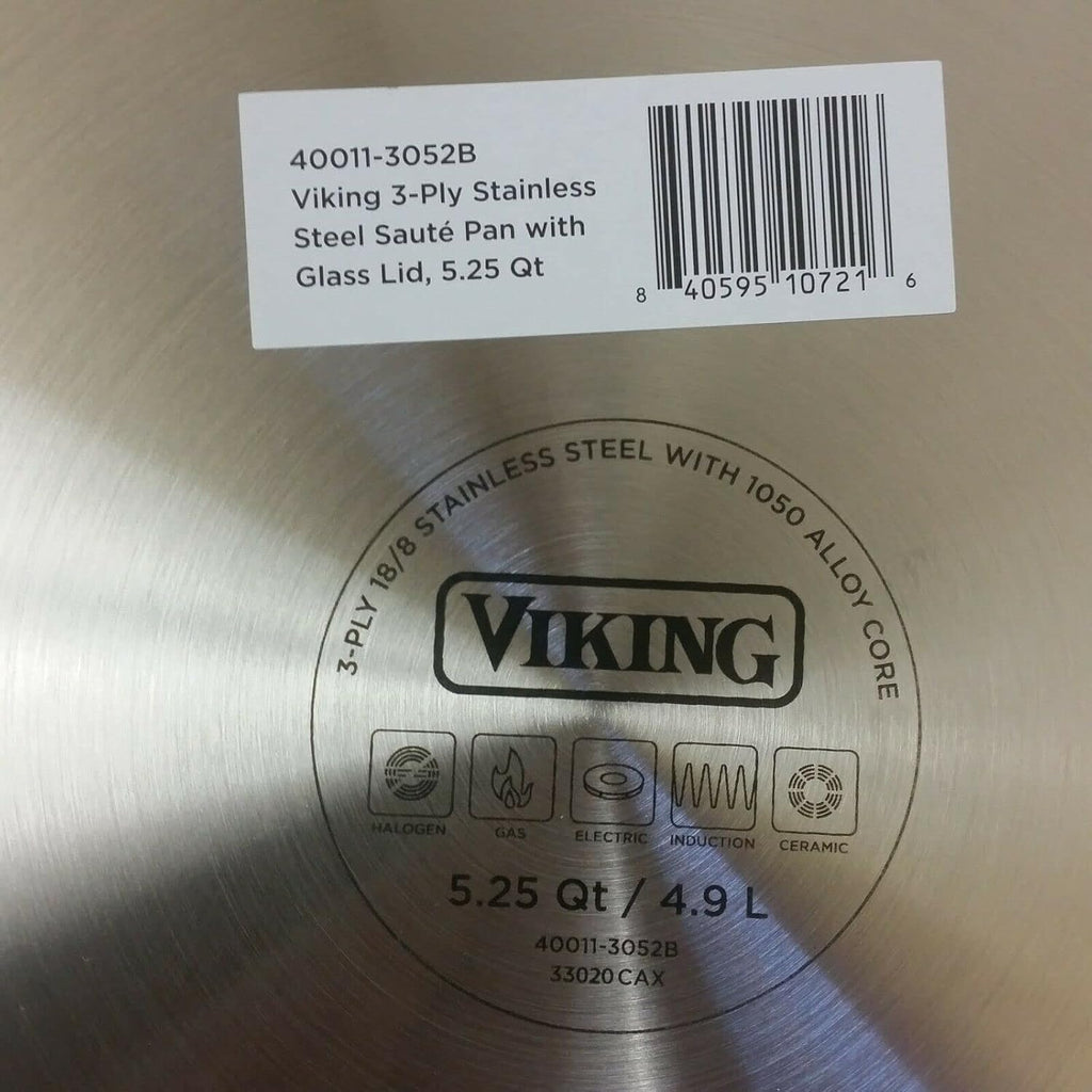 Viking Culinary 3 Ply Stainless Steel With Aluminum Core 5.25 Quart Saute Pan WIth Lid