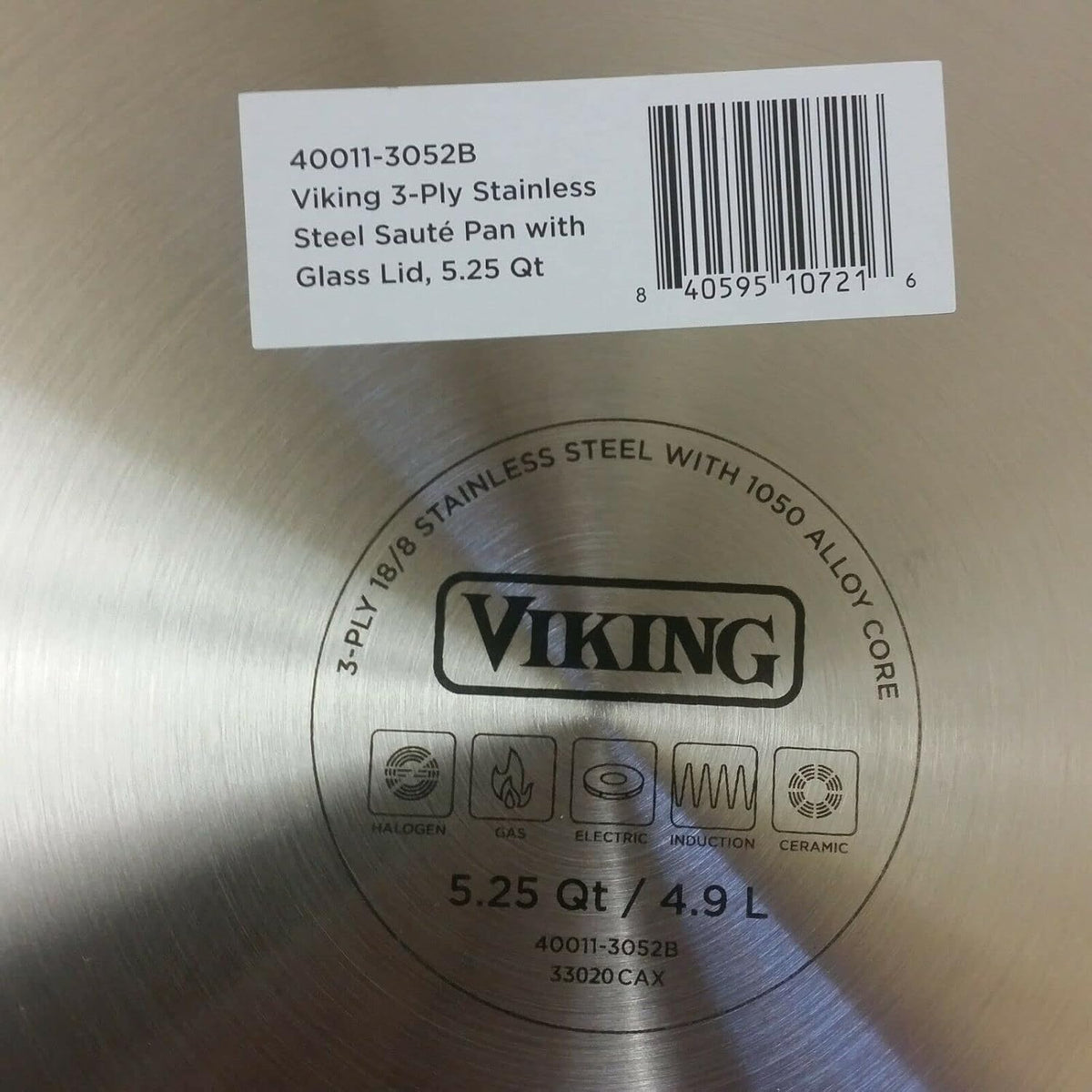 Viking Culinary 3 Ply Stainless Steel With Aluminum Core 5.25 Quart Saute Pan WIth Lid