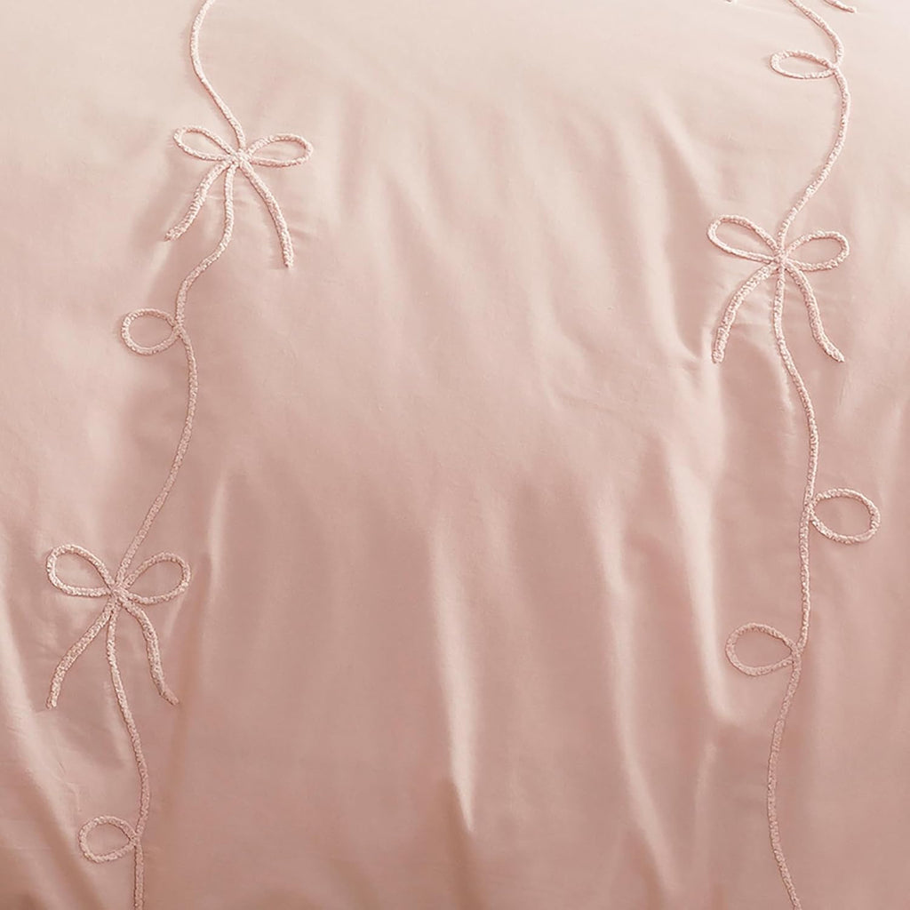 Peri Home Bows Duvet Cover Set 100% Cotton 3-Piece Bedding, King, Blush Pink Sasha Bows