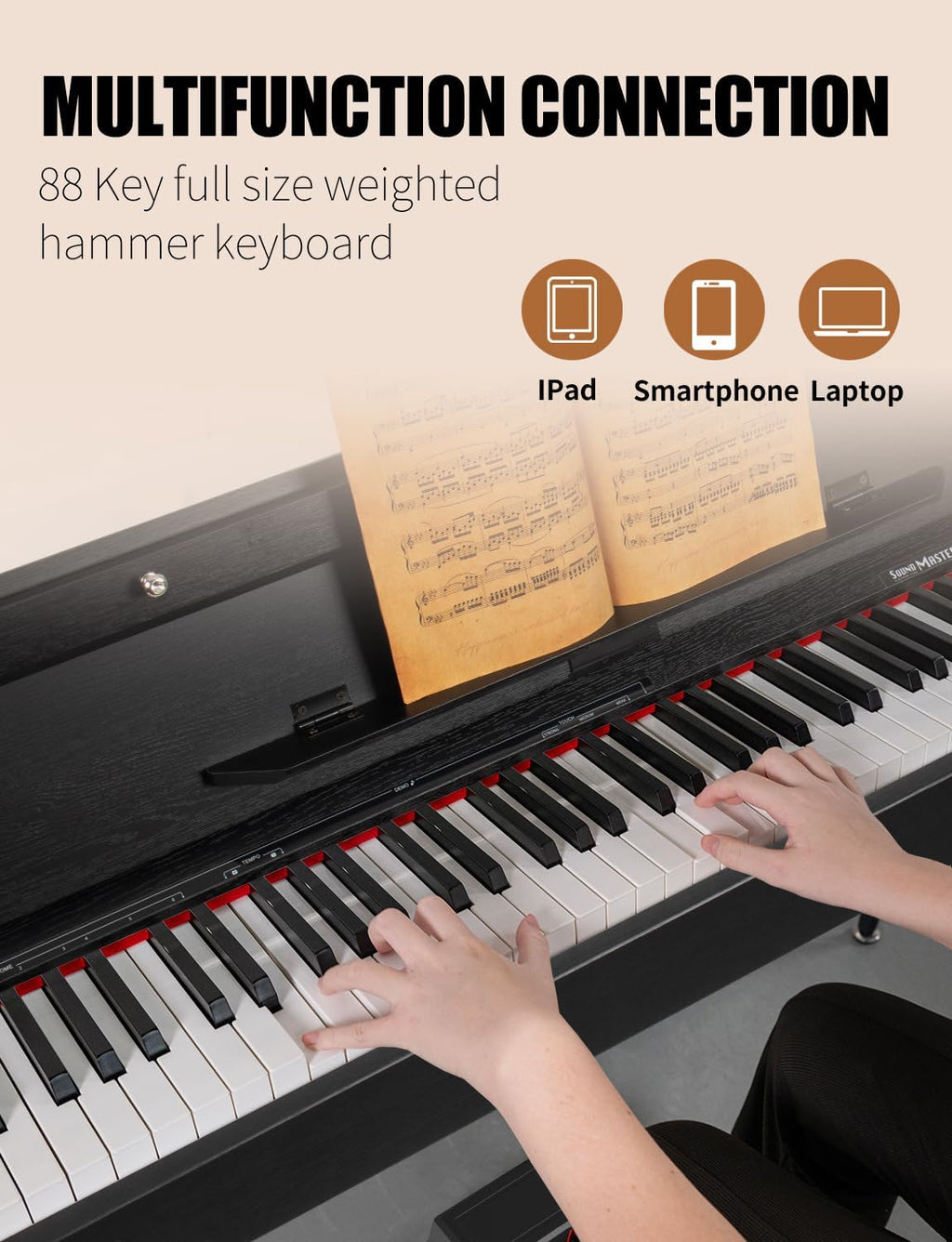 UISCOM 88 Key Weighted Home Digital Piano- Wooden Desk Electric Piano Transforms Between Desk and Vanity - Progressive Hammer-Action Keyboard, Perfect for Beginners with MIDI-Black