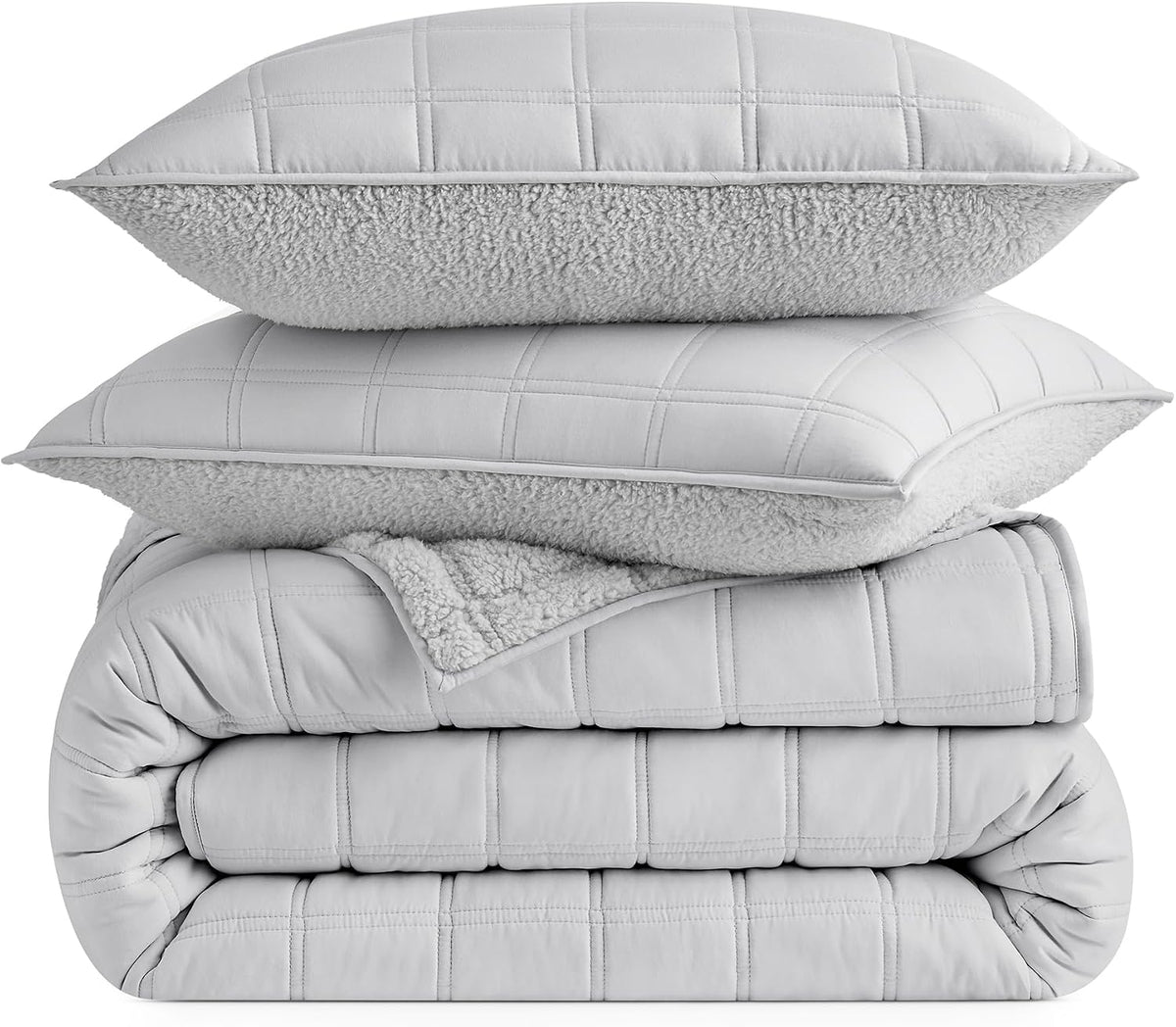 UGG Full/Queen Quilt Set with 2 Pillow Shams – 3 Piece Lightweight All-Season Bedspread, Ultra-Soft Fluffy Reversible Quilt Set for Apartment, Home & Modern Bedroom Decor, Light Gray (Gizelle)