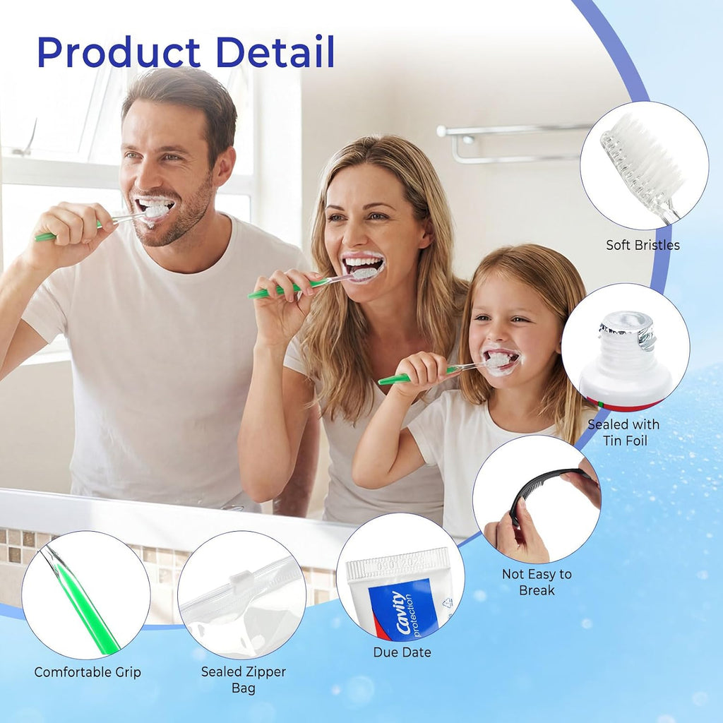 100 Sets Personal Hygiene Kit Bulk,9-in-1 Green Disposable Toothbrushes with Toothpaste Floss Comb Soap Cover and Hotel Vanity Set Basic Travel Toiletry Supplies for Homeless,Travel,Guests